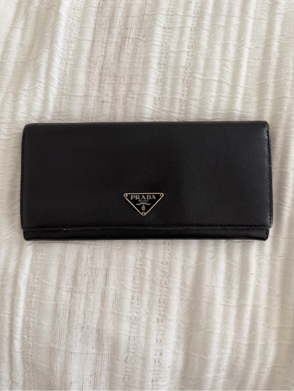 Prada Black Saffiano Continental Wallet with Triangle Logo